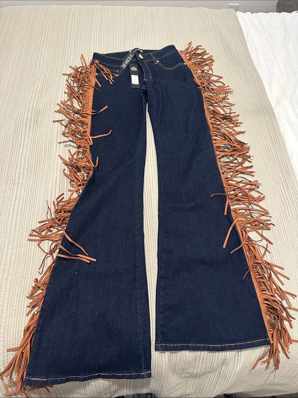 Rodeo Western Costume Flared Jeans with Brown Fringe